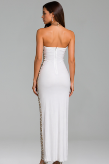 Asymmetric Crystal Feather Illusion Gown - LAROSABRIDE