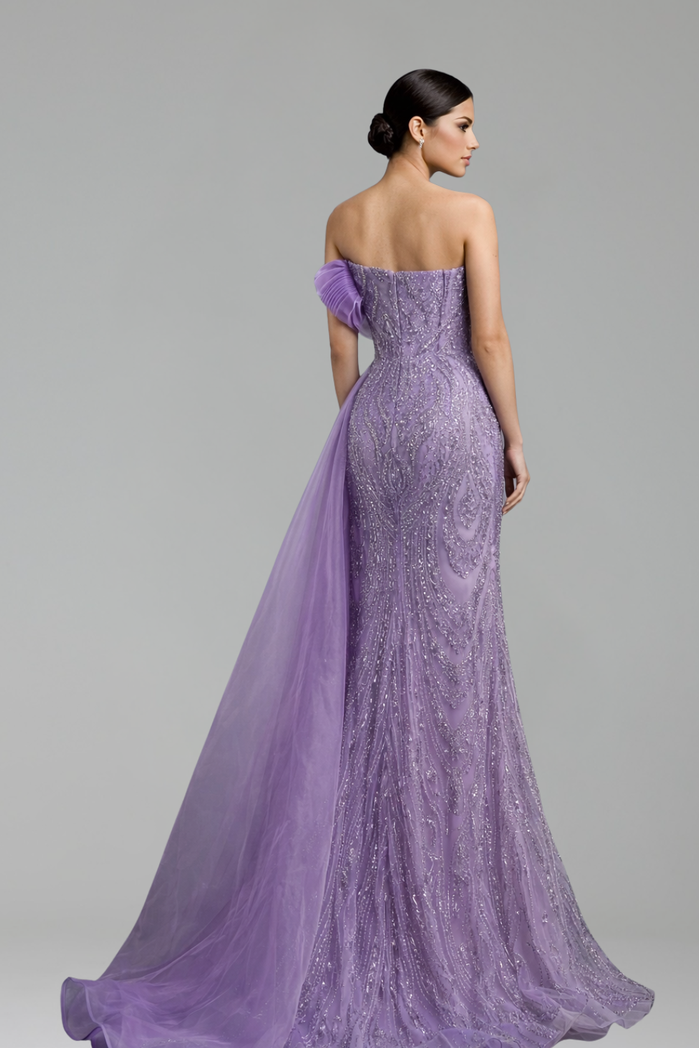 One-Shoulder Beaded Mermaid Dress-Larosabride