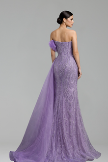 One-Shoulder Beaded Mermaid Dress-Larosabride