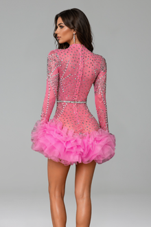 Pink Crystal Ruffle Mini Dress - LAROSABRIDE