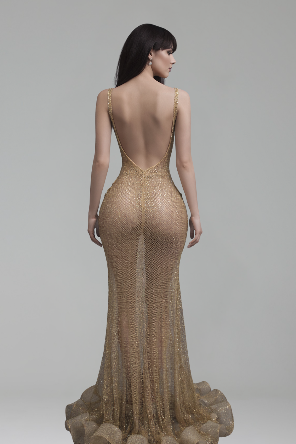 Beaded Fishnet Evening Dress - LAROSABRIDE