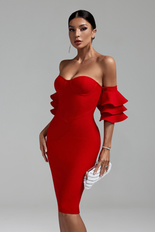 Ruffled Off-Shoulder Red Dress-Larosabride