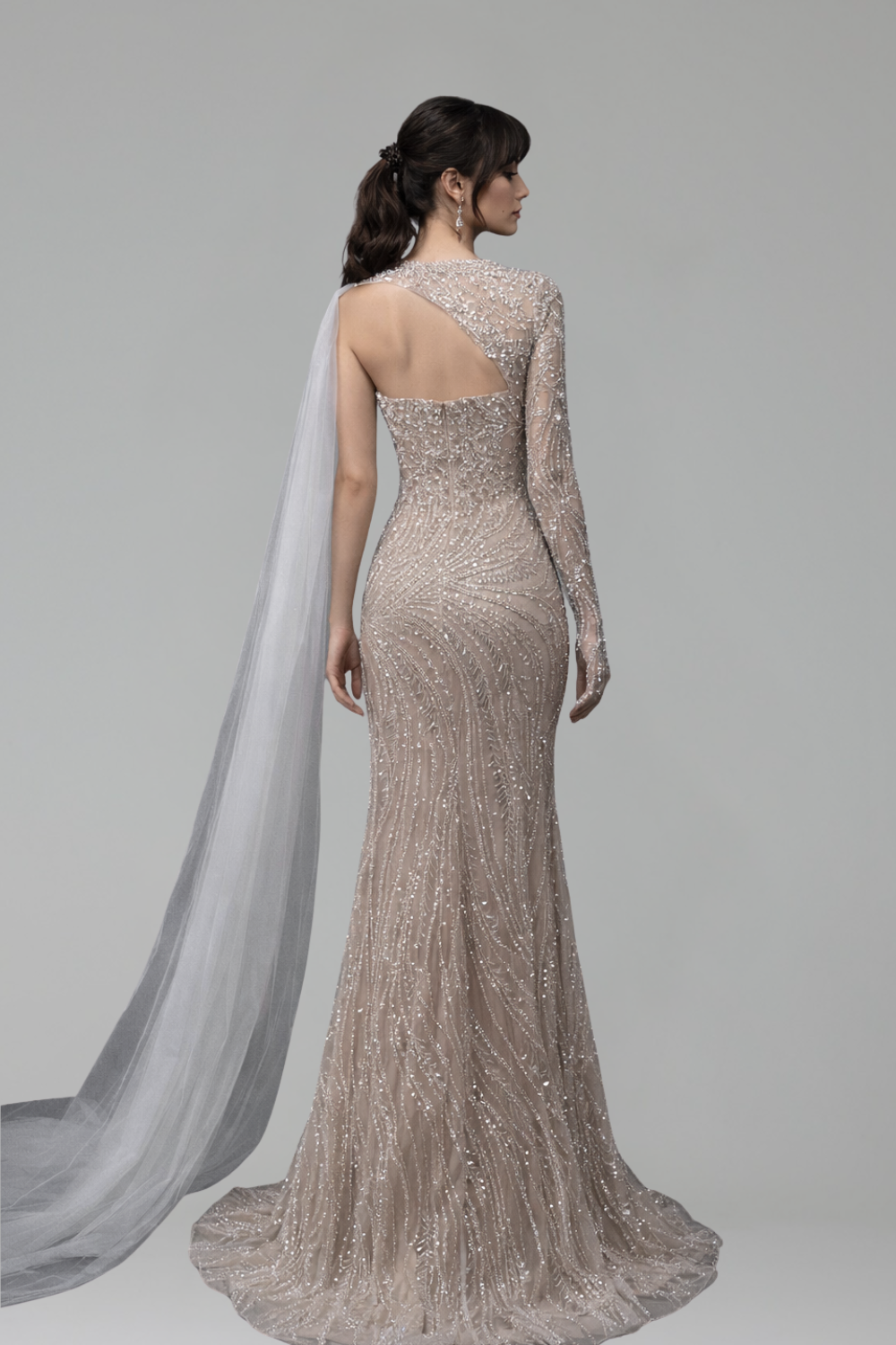Beaded Mermaid Gown with Cape - LAROSABRIDE