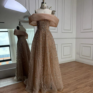 Off-Shoulder Beaded A-Line Gown