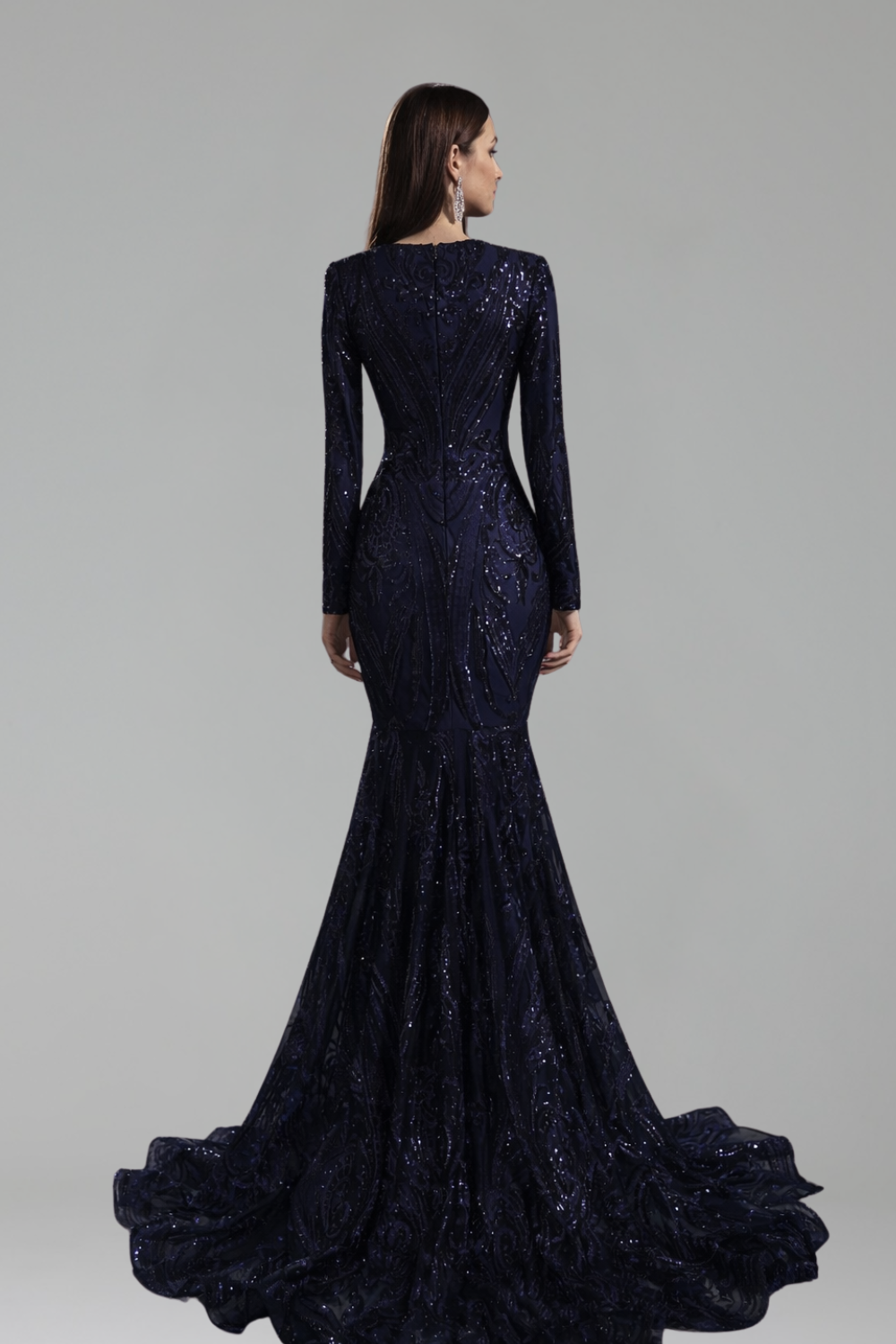 Long Sleeve Embellished Mermaid Gown - LAROSABRIDE