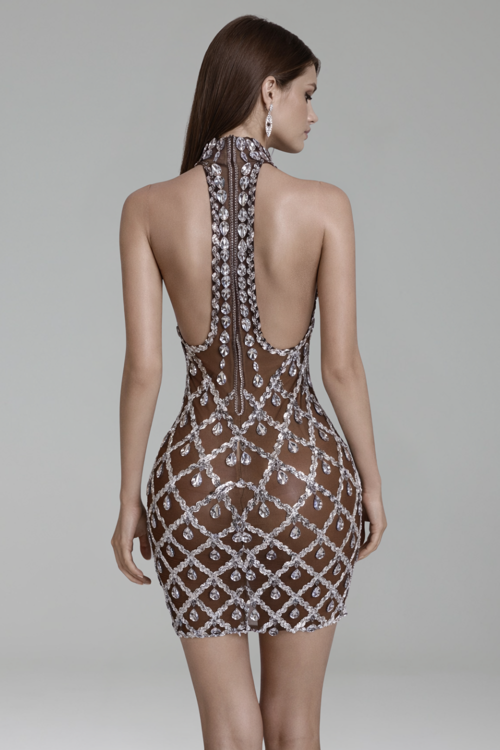Embellished Halter Neck Mini Dress - LAROSABRIDE