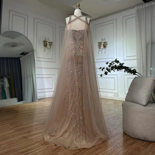 Beaded Tulle Panel Gown