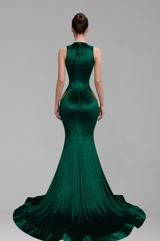 Beaded Cape Sleeve Mermaid Gown
