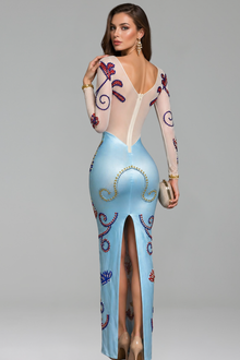 Beaded Pastel Pattern Gown - LAROSABRIDE