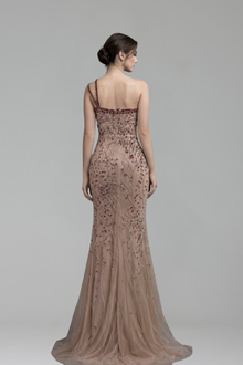 One-Shoulder Ruby Embellished Gown-Larosabride