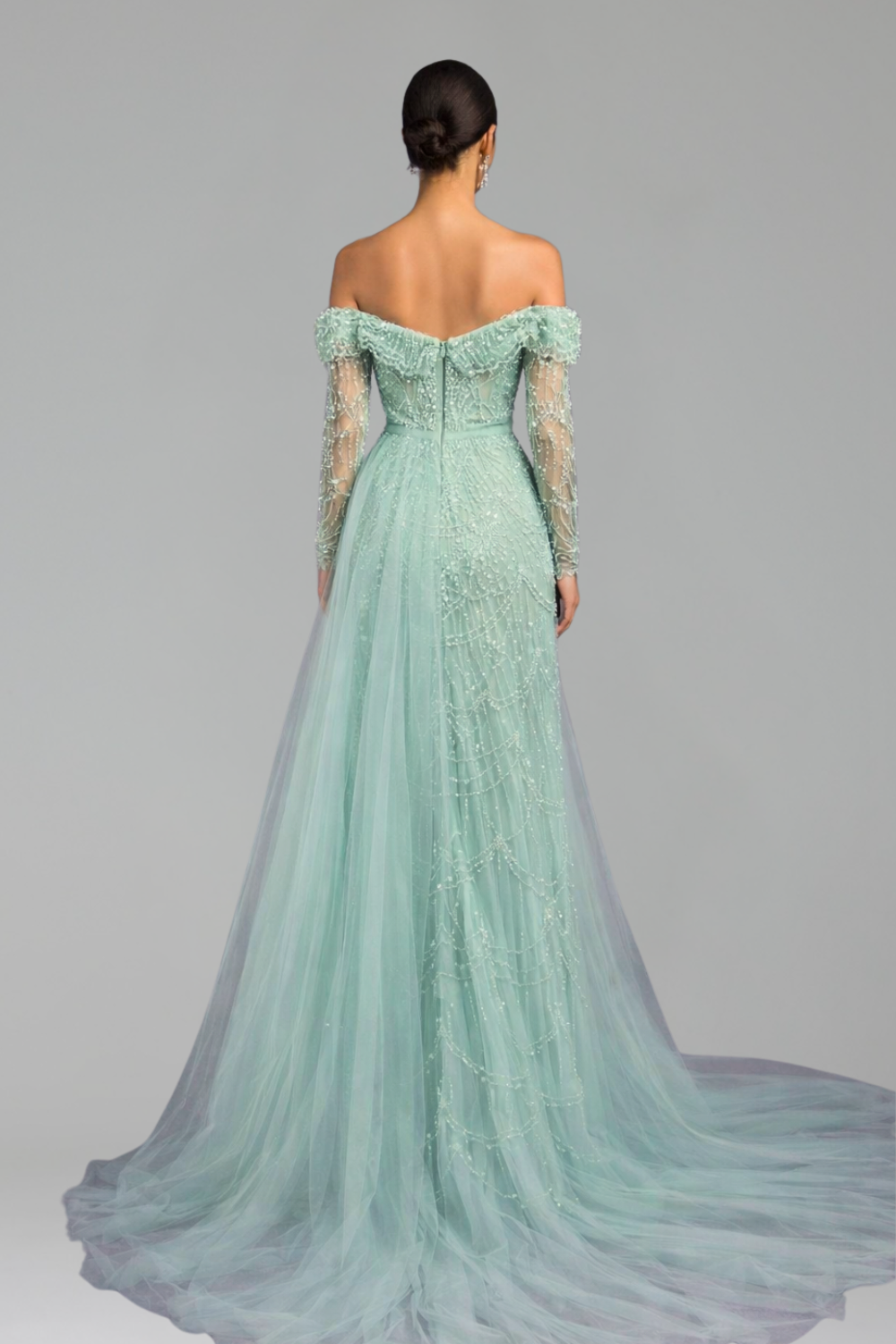 Boat Neck Mermaid Overskirt Dress - LAROSABRIDE