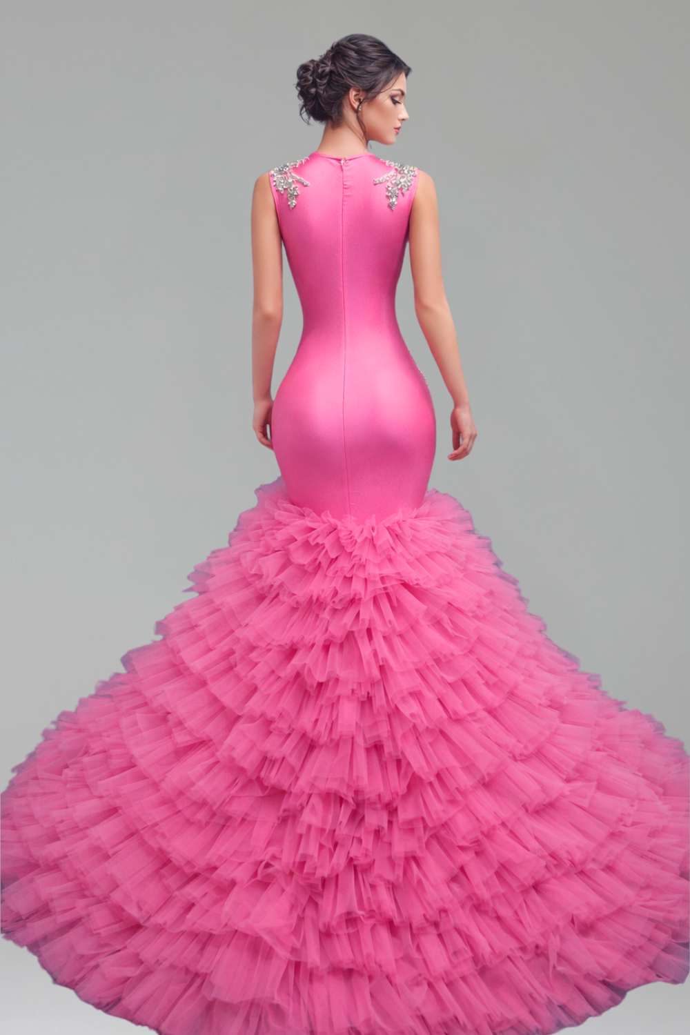 Beaded Illusion Mermaid Evening Dress - LAROSABRIDE