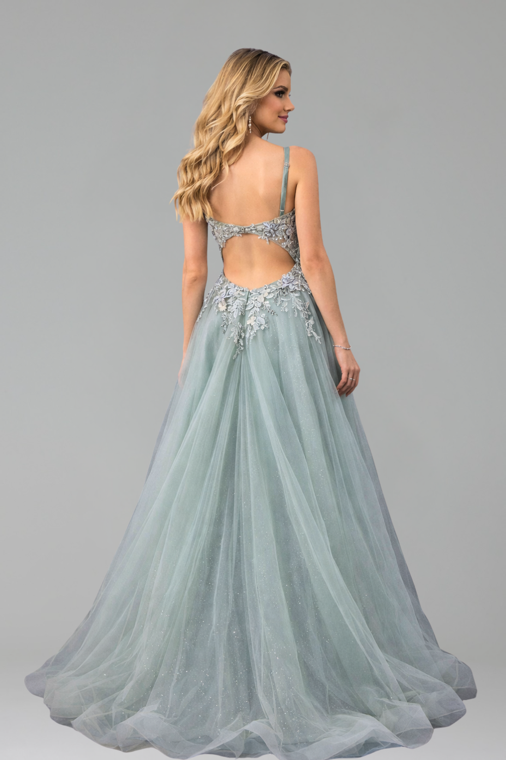 Appliqu� Beaded A-Line Split Gown - LAROSABRIDE