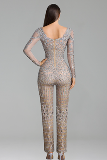 Sheer Long Sleeve Embellished Jumpsuit - LAROSABRIDE