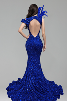 Sequin Feather Cutout Mermaid Dress - LAROSABRIDE