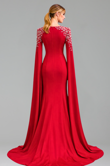 Satin Mermaid Cape Sleeve Dress - LAROSABRIDE