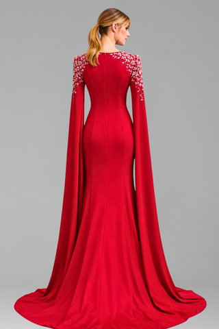 Satin Mermaid Cape Sleeve Dress - LAROSABRIDE