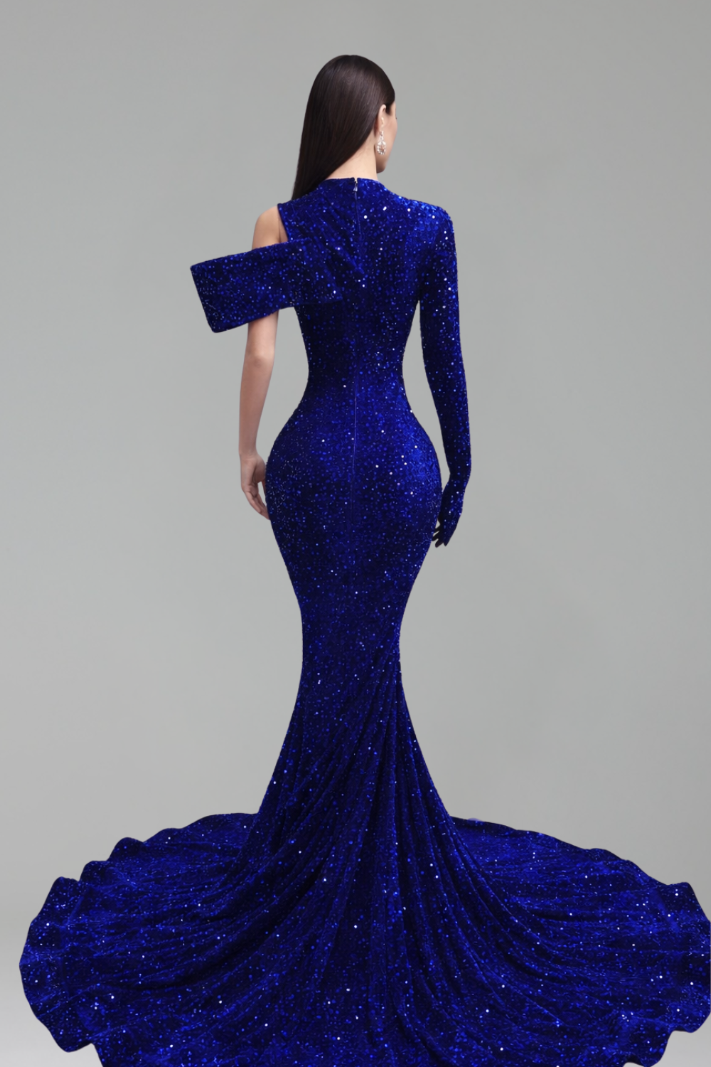 One Shoulder Illusion Sequin Mermaid Gown - LAROSABRIDE