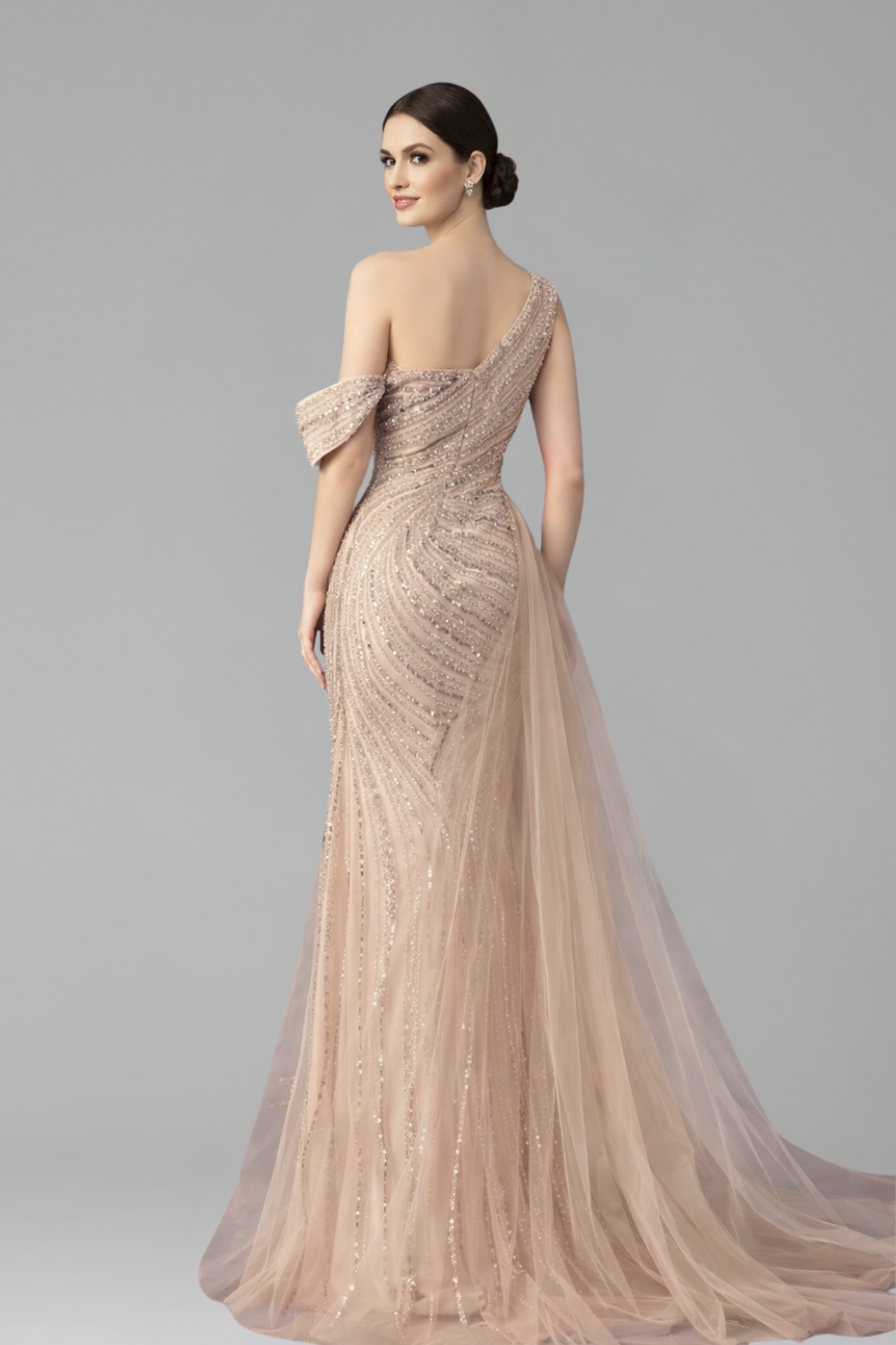 One Shoulder Beaded Mermaid Dress - LAROSABRIDE