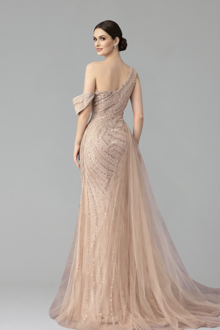 One Shoulder Beaded Mermaid Dress - LAROSABRIDE