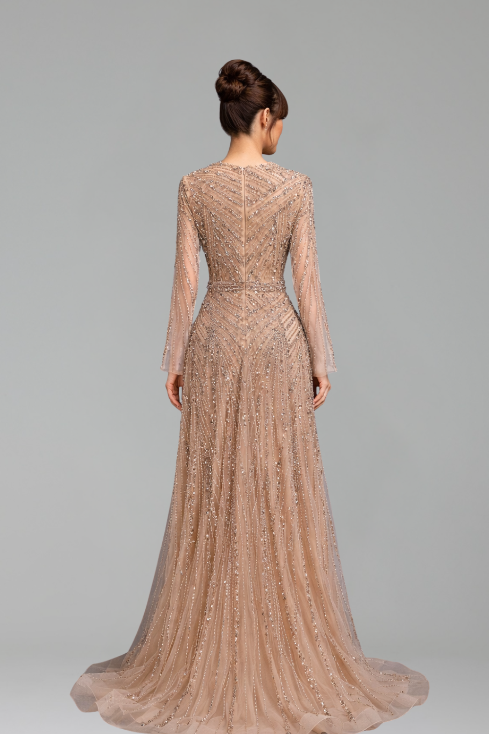 Beaded Long Sleeve Dress Gowns - LAROSABRIDE