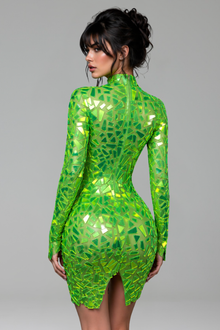 High Neck Mirror Mosaic Mini Dress - LAROSABRIDE