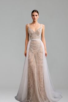 Beaded Spaghetti Strap Gown - LAROSABRIDE