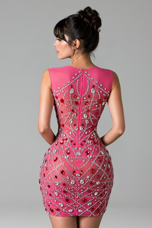 Crystal Embellished Sculpted Mini Dress - LAROSABRIDE