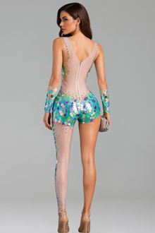 One-Leg Sequin Sheer Bodysuit - LAROSABRIDE