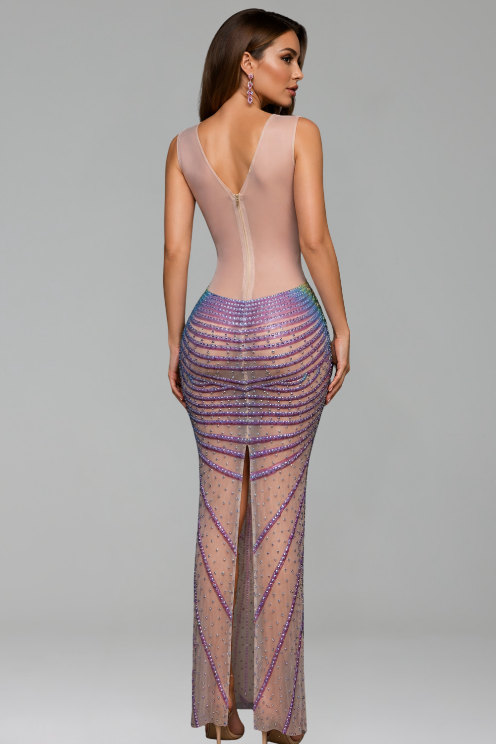 Rainbow Crystal Illusion Sheath Gown - LAROSABRIDE