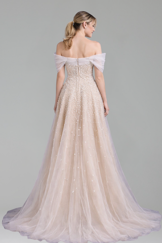 Off Shoulder Beaded Evening Dress