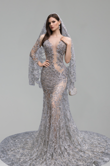 Illusion Beaded Cape Mermaid Gown - LAROSABRIDE