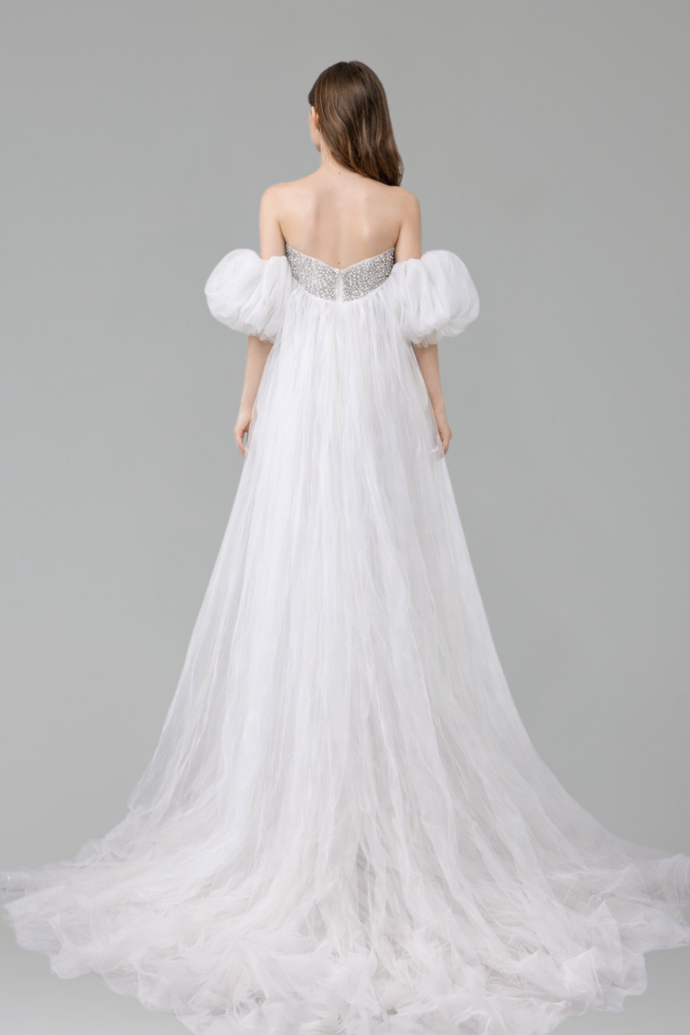 Beaded Evening Dress Puff Sleeves - LAROSABRIDE