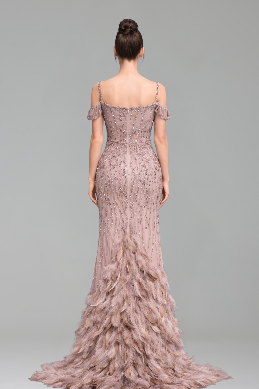 Feather Beaded Split Mermaid Gown - LAROSABRIDE