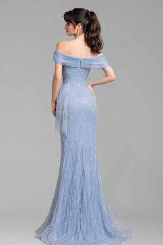 Off Shoulder Beaded Mermaid Gown - LAROSABRIDE