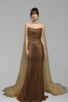 Gold Strapless Beaded Mermaid Dress - LAROSABRIDE