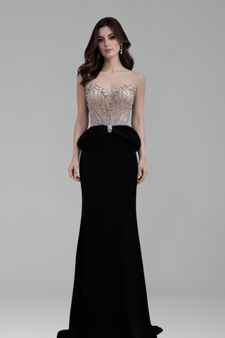 Crystal Beaded Bow Mermaid Gown - LAROSABRIDE