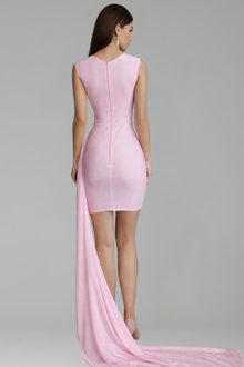 Asymmetric Illusion Draped Mini Dress - LAROSABRIDE