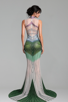 Illusion Embellished Mermaid Evening Gown - LAROSABRIDE