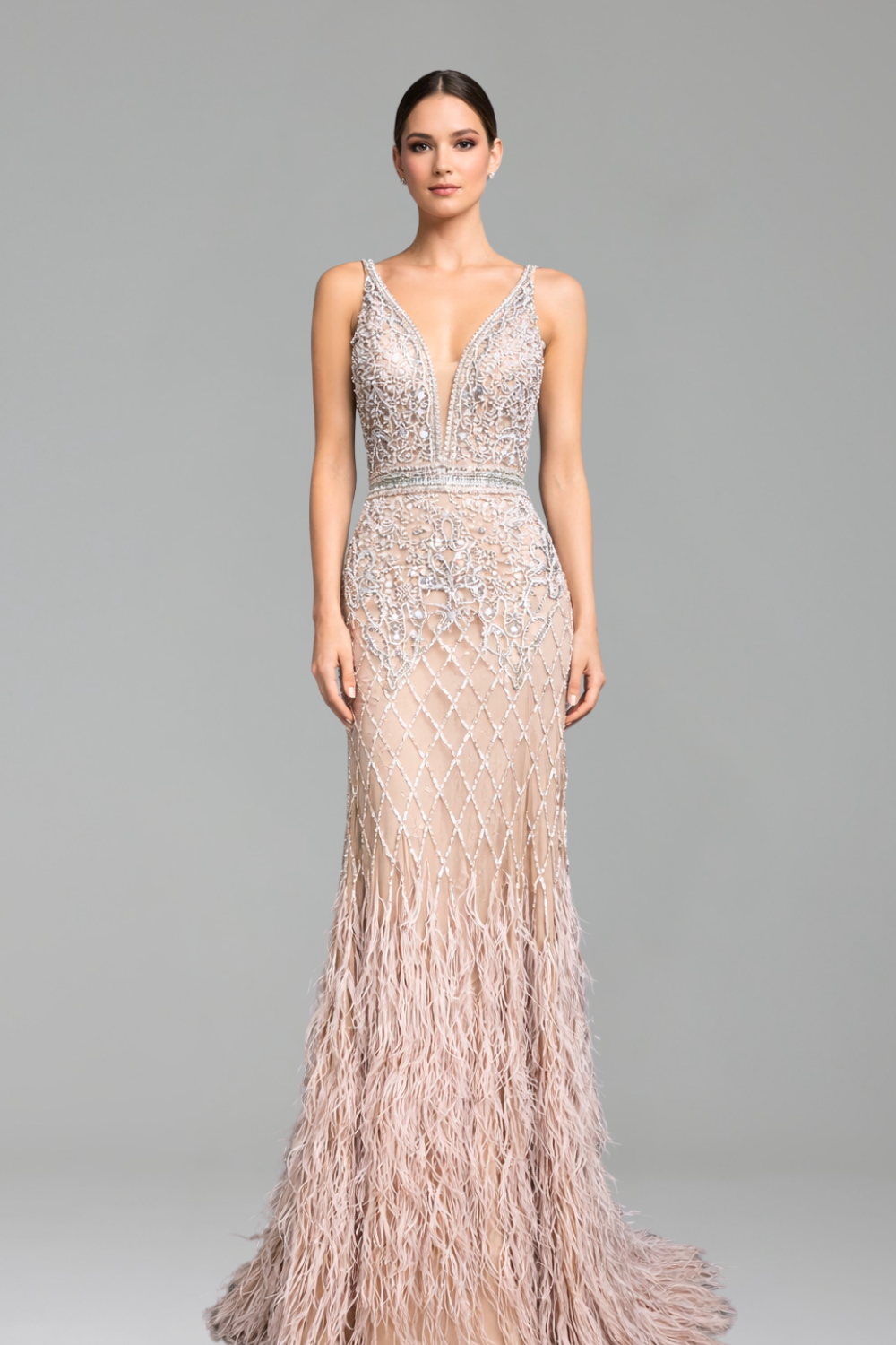 Feather Beaded Mermaid Gown - LAROSABRIDE