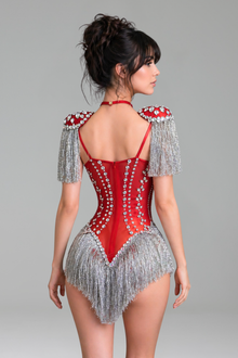 Rhinestone Fringe Embellished Bodysuit - LAROSABRIDE