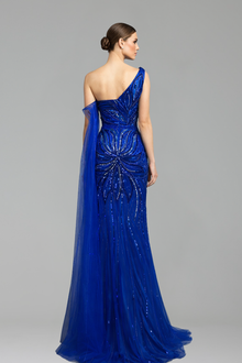 One-Shoulder Beaded Mermaid Split Dress-Larosabride
