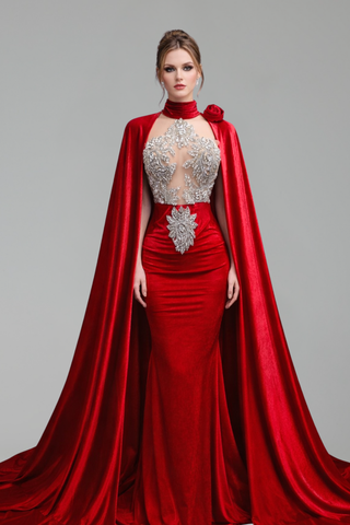 Cape Sleeve Mermaid Gown - LAROSABRIDE