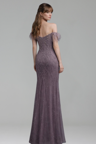 Beaded Feather Mermaid Evening Gown - LAROSABRIDE