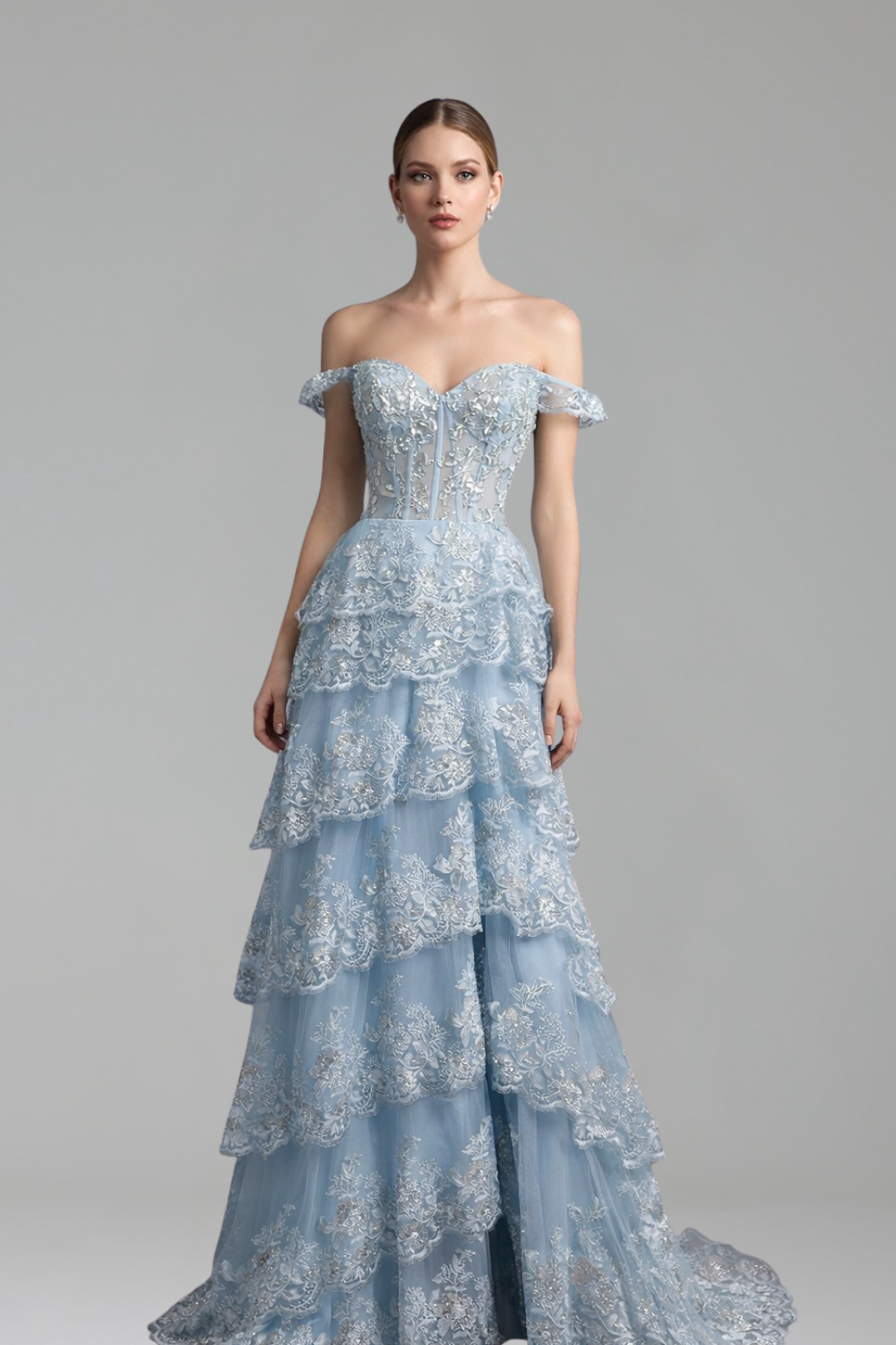 Spaghetti Strap Tiered Beaded Slit Dress-Larosabride