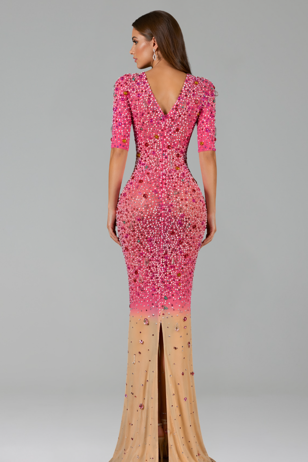 Ombre Crystal Embellished Fitted Gown - LAROSABRIDE
