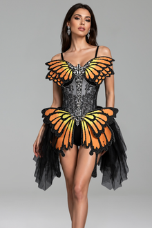 Butterfly Appliqu� Corset Mini Dress - LAROSABRIDE