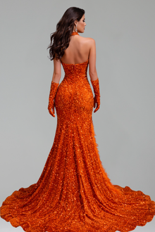 Halter Sequin Mermaid Slit Gown - LAROSABRIDE