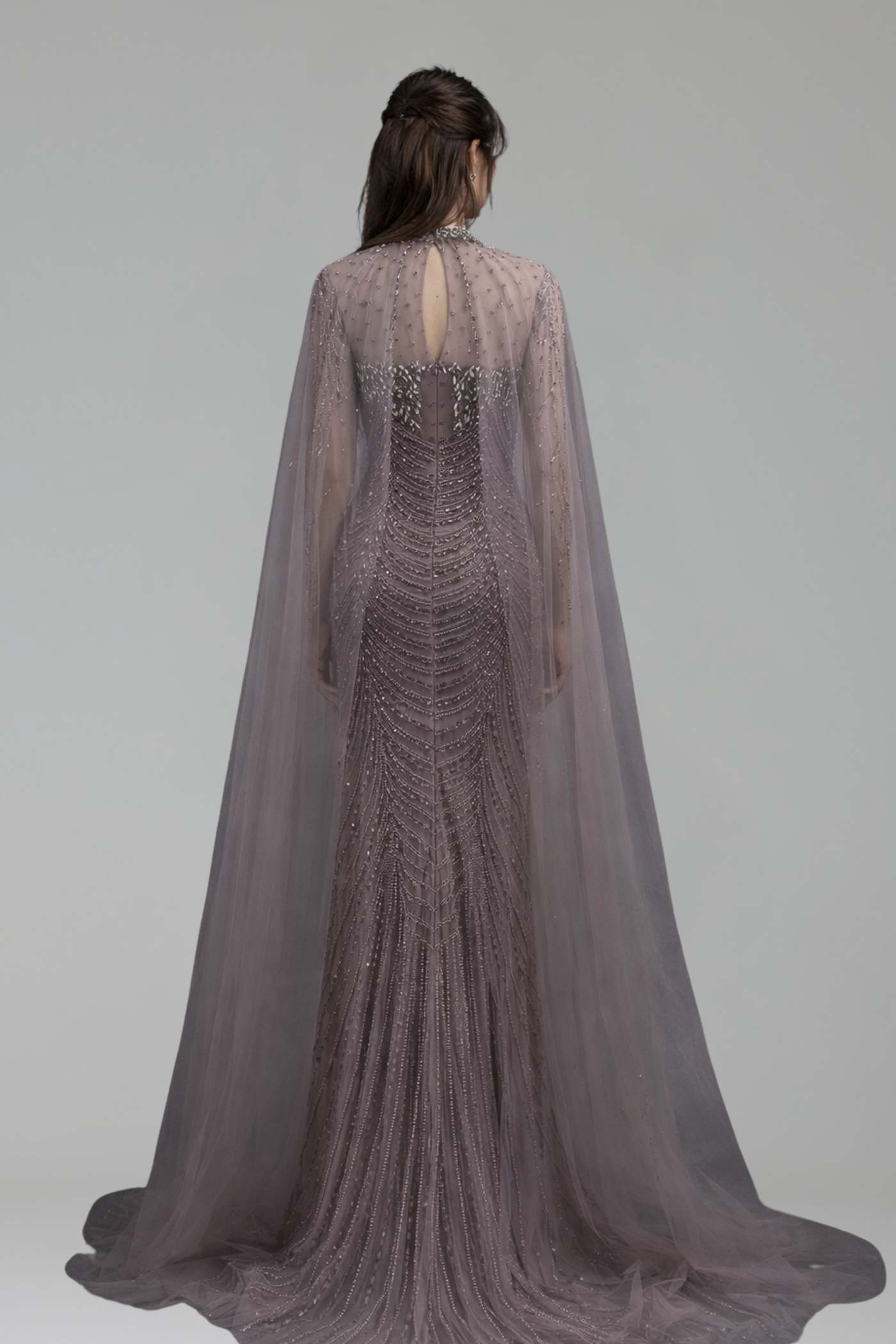Beaded Cape Sleeve Gown - LAROSABRIDE