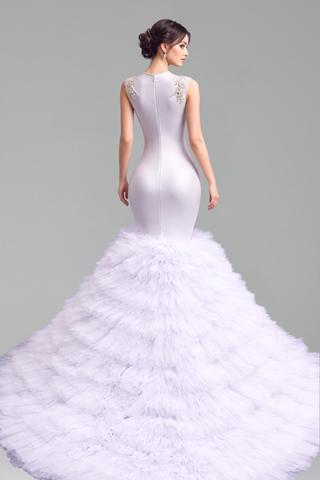 Beaded Illusion Mermaid Evening Dress
